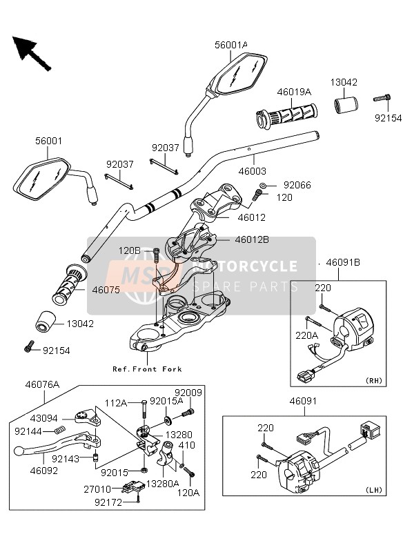 460910480, HOUSING-ASSY-CONTROL,Rh KLE650, Kawasaki, 1