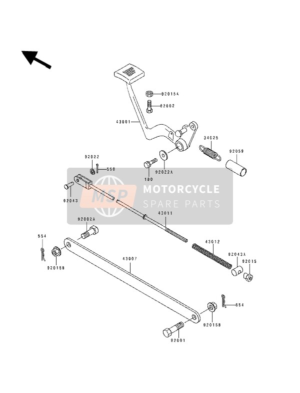 Kawasaki EL250D 1991 Rempedaal voor een 1991 Kawasaki EL250D