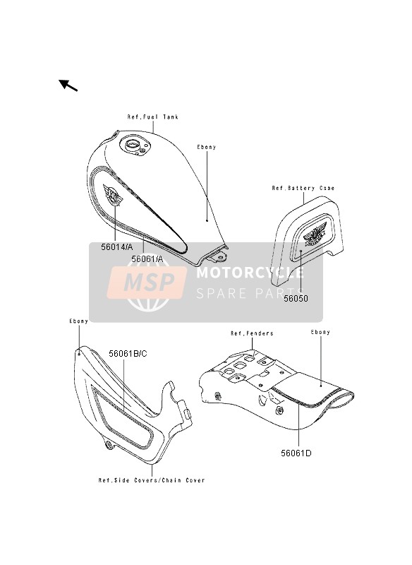 Kawasaki EN500 1995 Calcomanías (Ébano-Plata) para un 1995 Kawasaki EN500