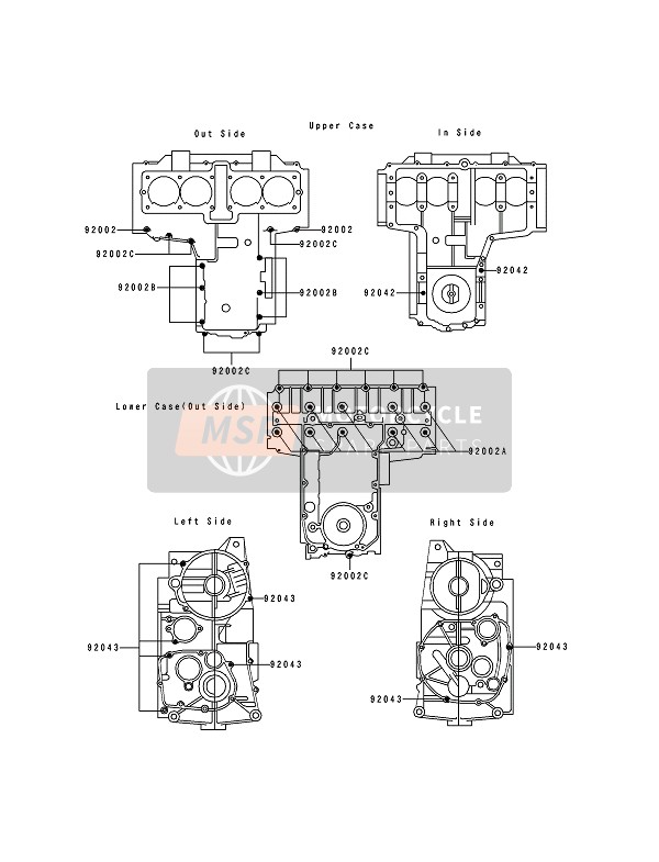 Kawasaki ZEPHYR 1992 Schema dei bulloni del carter per un 1992 Kawasaki ZEPHYR