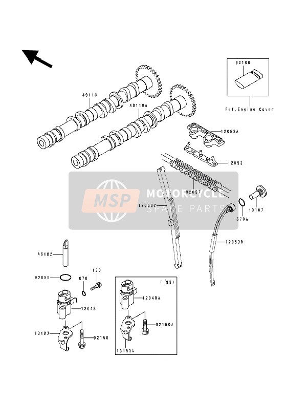 Kawasaki ZXR400 1992 Nokkenas & Spanner voor een 1992 Kawasaki ZXR400