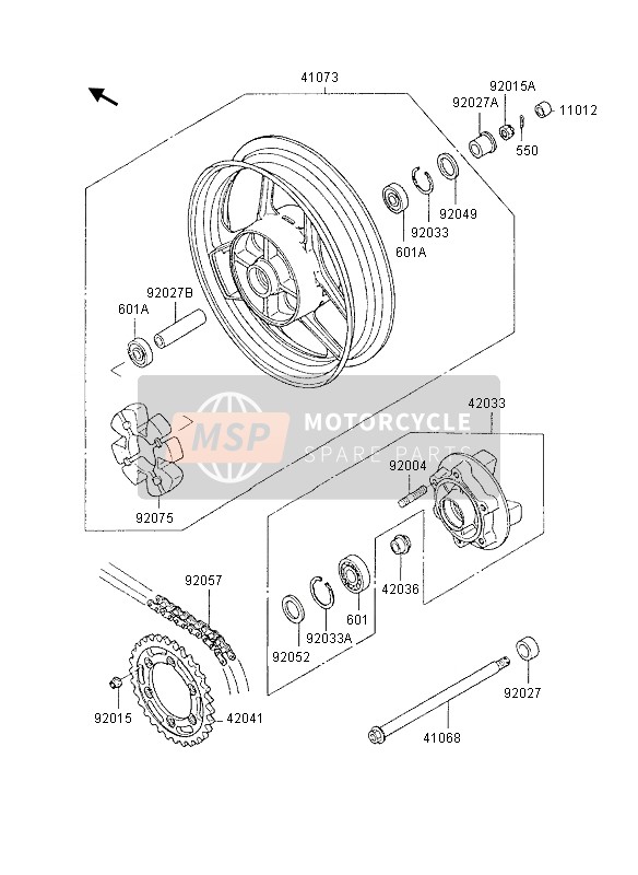 Kawasaki GPX600R 1995 Buje trasero para un 1995 Kawasaki GPX600R