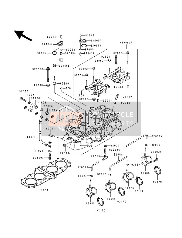 Kawasaki ZZ-R600 1992 Cylinder Head for a 1992 Kawasaki ZZ-R600