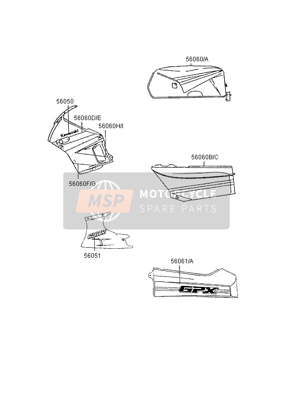 Kawasaki GPX600R 1995 Decals for a 1995 Kawasaki GPX600R