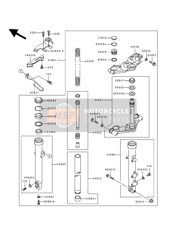 Kawasaki EL250E 1993 Forcella anteriore per un 1993 Kawasaki EL250E