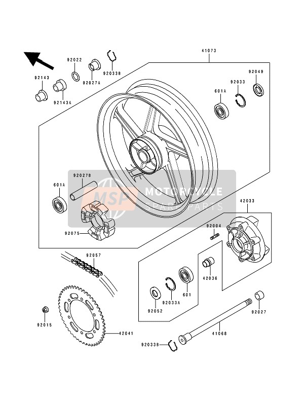 Kawasaki ZEPHYR 1993 Rear Hub (&Navi.ZR550B-024010) for a 1993 Kawasaki ZEPHYR