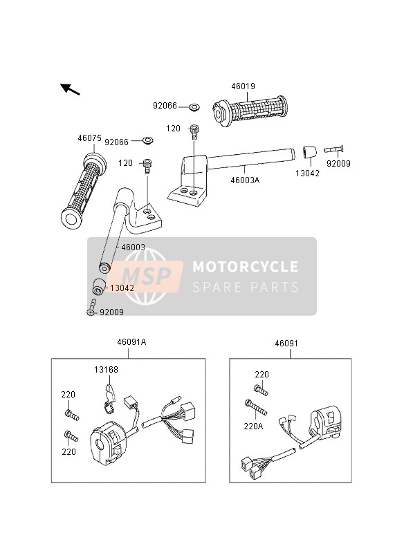 Kawasaki GPZ1100 1995 Barra de la manija para un 1995 Kawasaki GPZ1100