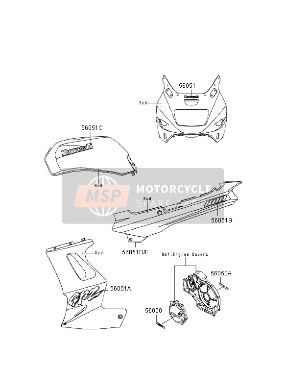 Kawasaki GPZ1100 1995 Calcomanías (Rojo) para un 1995 Kawasaki GPZ1100