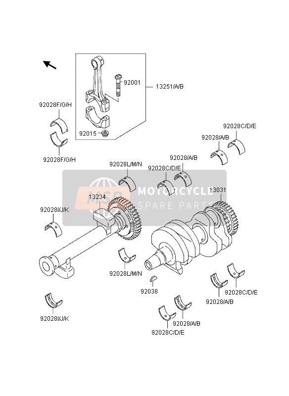 Kawasaki GPZ500S (UK) 1995 Crankshaft for a 1995 Kawasaki GPZ500S (UK)