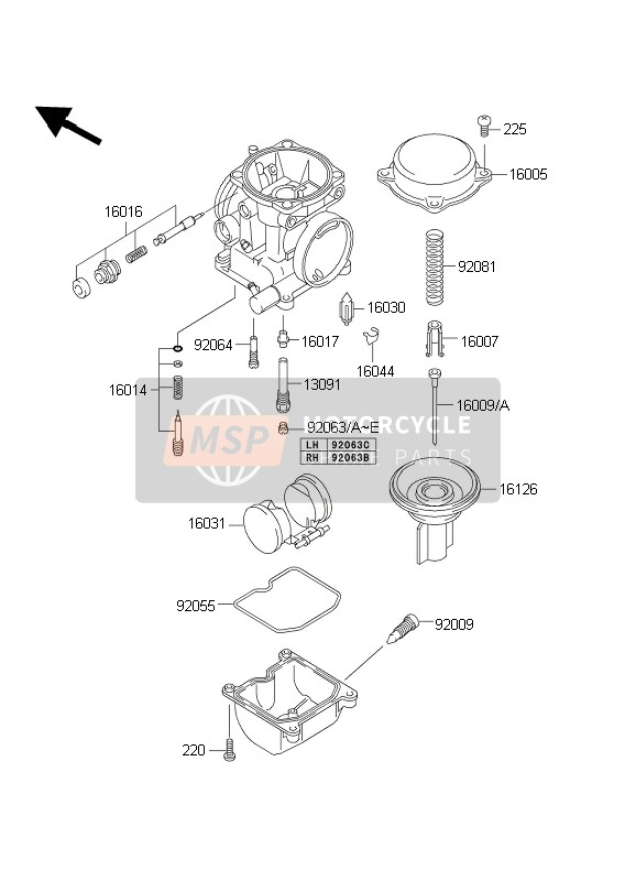 Kawasaki EL252 2003 Parti del carburatore per un 2003 Kawasaki EL252