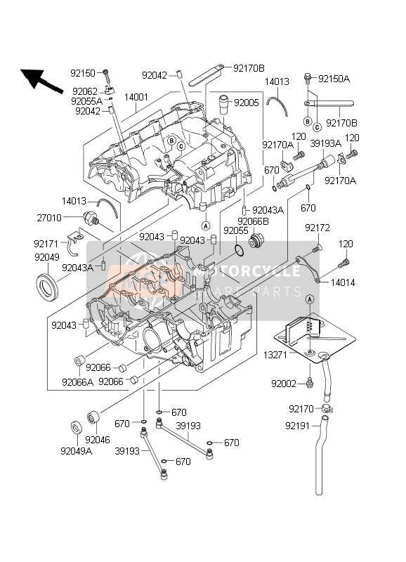 Kawasaki NINJA ZX-6RR 2003 Crankcase for a 2003 Kawasaki NINJA ZX-6RR