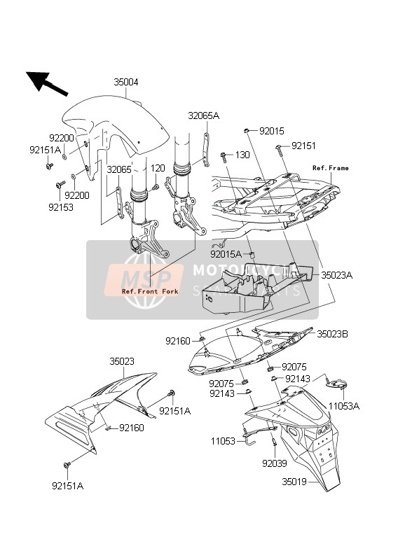 3502315976W, FENDER-REAR, Inner, L.G, Kawasaki, 1