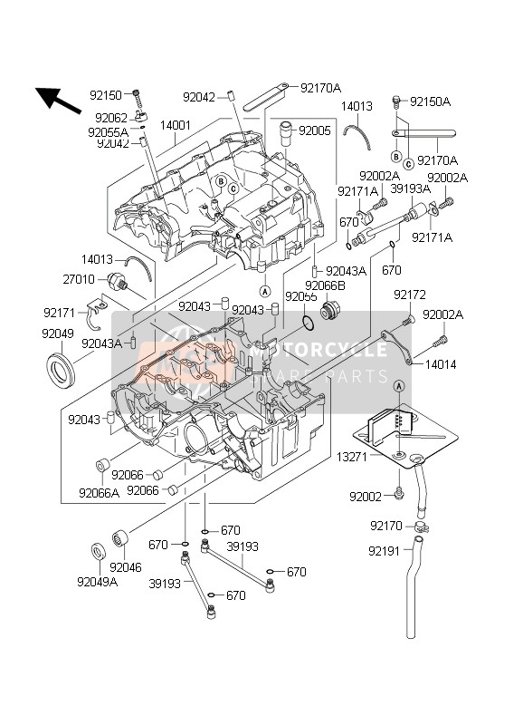 Kawasaki NINJA ZX-6RR 2004 Crankcase for a 2004 Kawasaki NINJA ZX-6RR