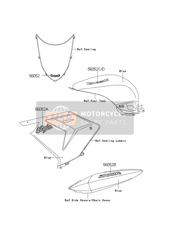 Kawasaki NINJA ZX-10RR 2004 Decals (Blue) for a 2004 Kawasaki NINJA ZX-10RR