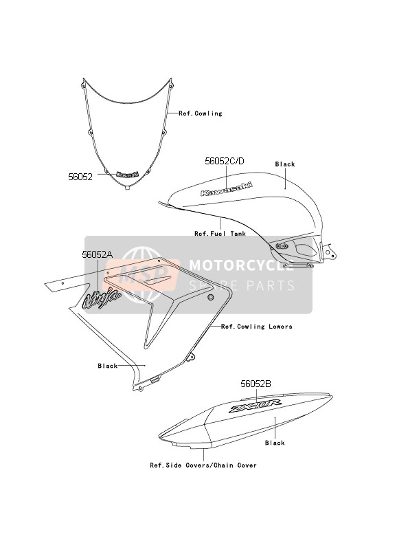 Kawasaki NINJA ZX-10RR 2004 Decals (Black) for a 2004 Kawasaki NINJA ZX-10RR