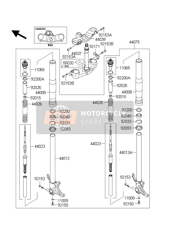 Kawasaki NINJA ZX-6R 2004 Forcella anteriore per un 2004 Kawasaki NINJA ZX-6R