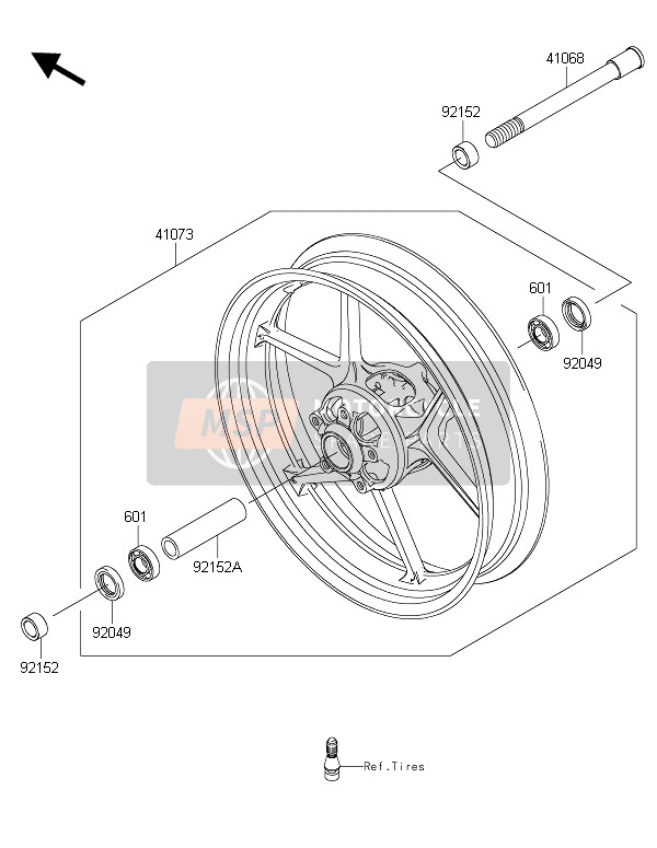 Kawasaki ER-6F 2015 Mozzo anteriore per un 2015 Kawasaki ER-6F