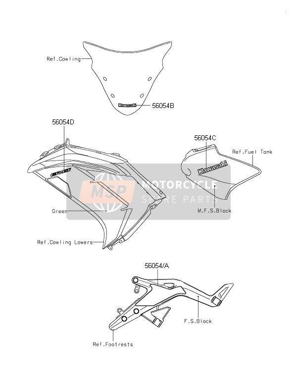 Kawasaki ER-6F 2015 Calcomanías (Verde) para un 2015 Kawasaki ER-6F