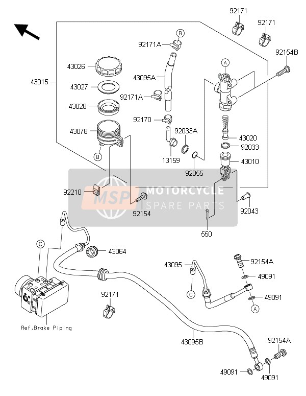 Kawasaki ER-6F ABS 2015 Rear Master Cylinder for a 2015 Kawasaki ER-6F ABS