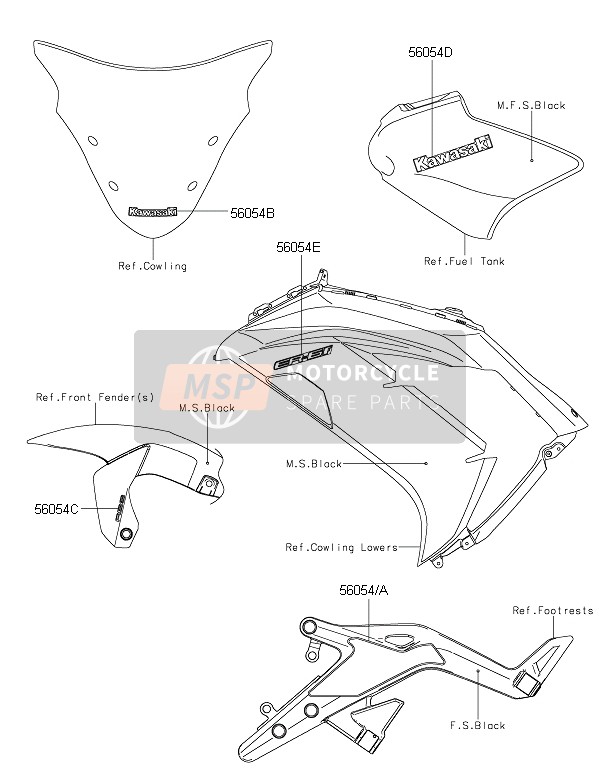 Kawasaki ER-6F ABS 2015 Calcomanías (Negro) para un 2015 Kawasaki ER-6F ABS