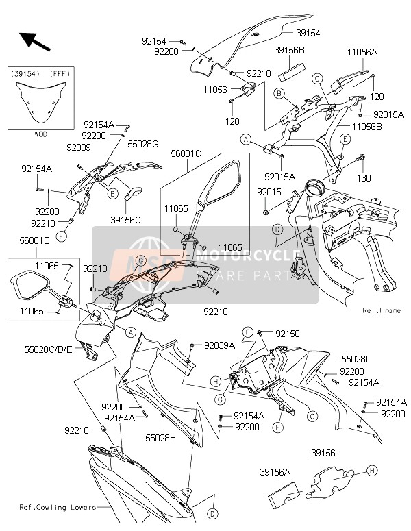 Kawasaki ER-6F ABS 2015 Cowling for a 2015 Kawasaki ER-6F ABS