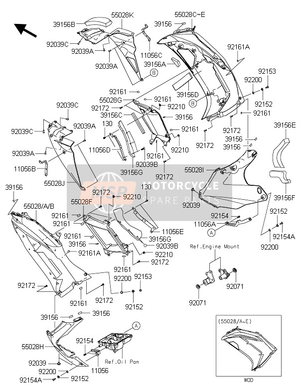 Kawasaki ER-6F ABS 2015 Bas de capot pour un 2015 Kawasaki ER-6F ABS