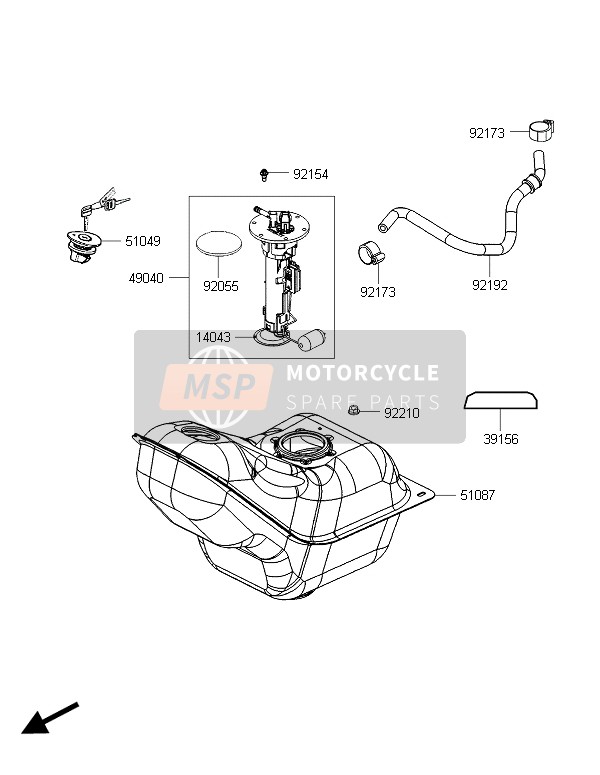 Kawasaki J300 ABS 2015 Depósito de combustible para un 2015 Kawasaki J300 ABS