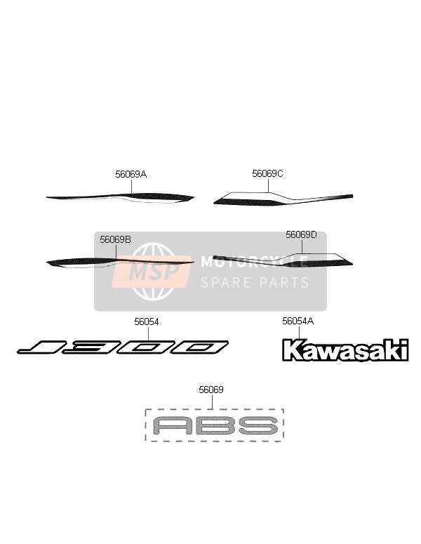 Kawasaki J300 ABS 2015 Decals (Green-Black) for a 2015 Kawasaki J300 ABS