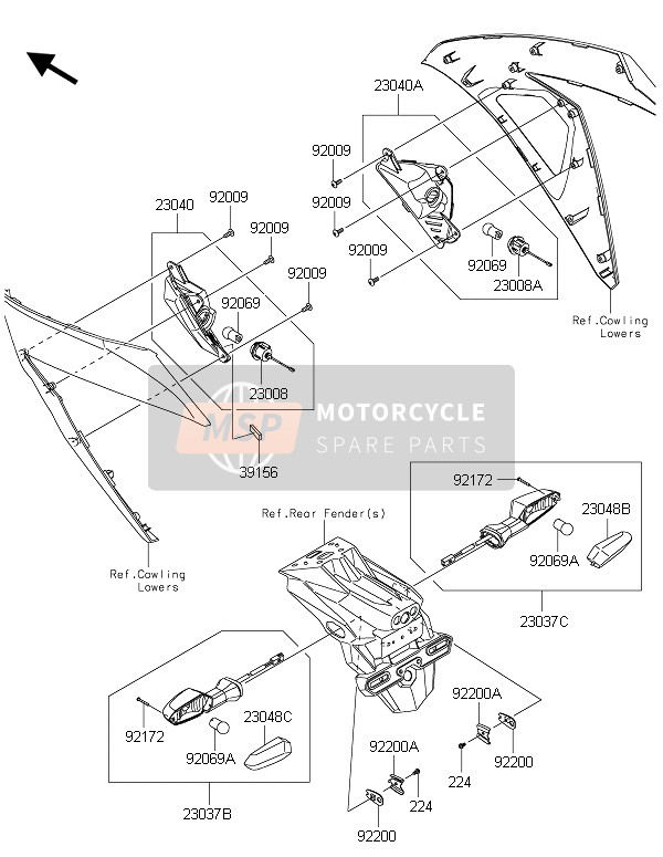 Kawasaki NINJA 300 ABS 2015 Richtingaanwijzers voor een 2015 Kawasaki NINJA 300 ABS