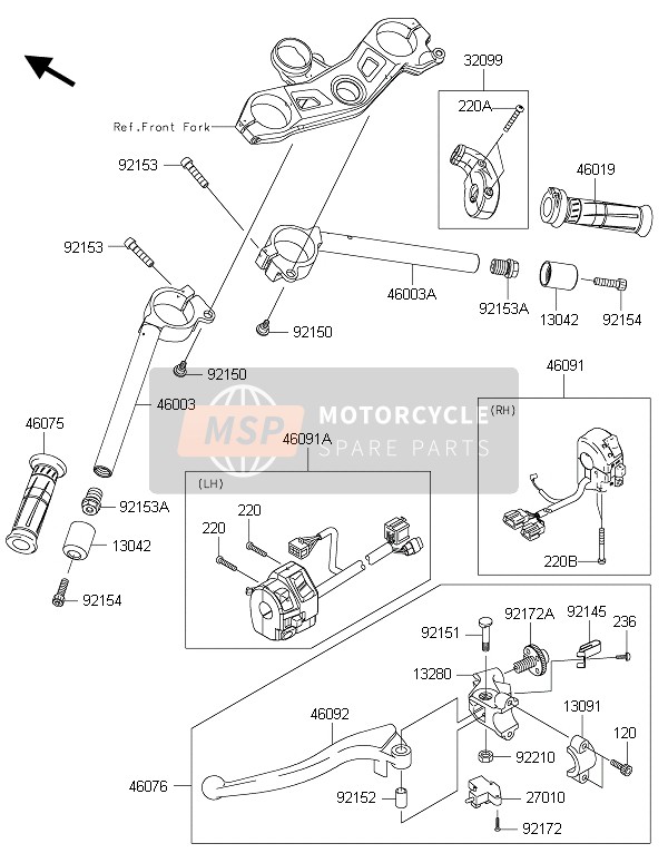 Kawasaki NINJA ZX-10R 2015 Stuur voor een 2015 Kawasaki NINJA ZX-10R