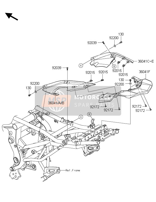 36041000235E, COVER-TAIL,Rh,P.S.Yellow, Kawasaki, 0