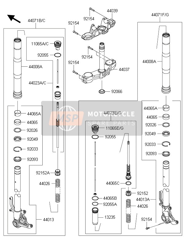 44023011511G, CYLINDER-SET-FORK, Lh, Gray, Kawasaki, 0