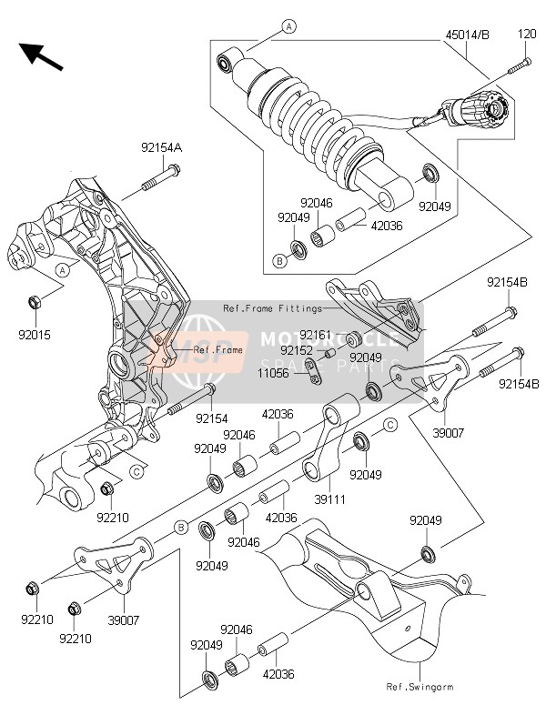 45014045737Q, Shockabsorber,Spg SIL+BODY Blk, Kawasaki, 1