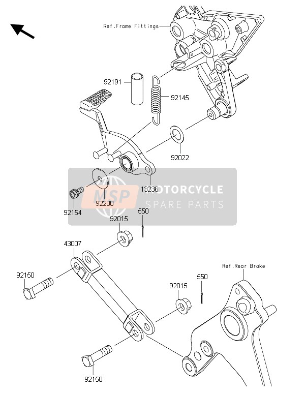 Kawasaki Z1000SX 2015 Pedale del freno per un 2015 Kawasaki Z1000SX