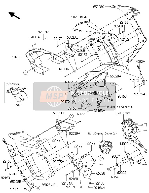 Kawasaki Z1000SX 2015 Cowling (Centre) for a 2015 Kawasaki Z1000SX