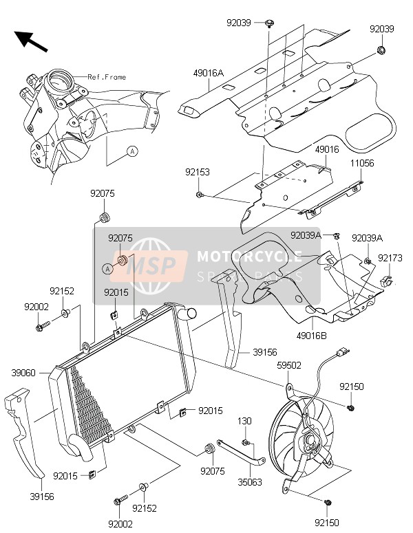 Kawasaki Z1000SX ABS 2015 Radiator voor een 2015 Kawasaki Z1000SX ABS