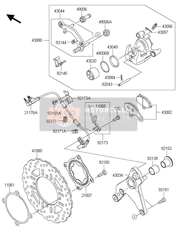 Kawasaki Z1000SX ABS 2015 Achterrem voor een 2015 Kawasaki Z1000SX ABS