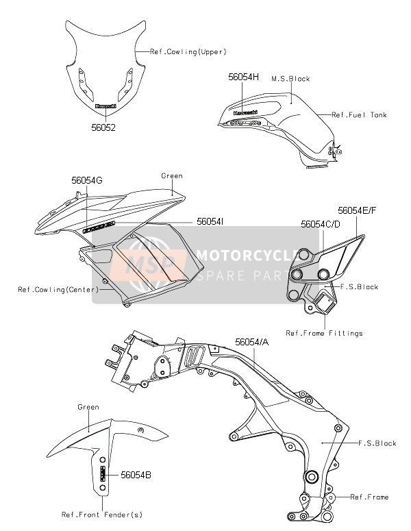 Kawasaki Z1000SX ABS 2015 Decals (Green) for a 2015 Kawasaki Z1000SX ABS