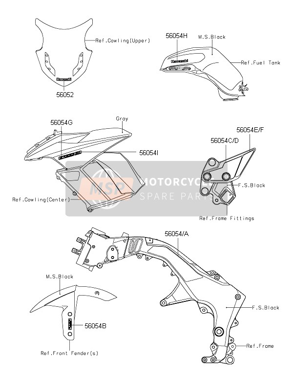 Kawasaki Z1000SX ABS 2015 AUFKLEBER (M.C. GRAU) für ein 2015 Kawasaki Z1000SX ABS