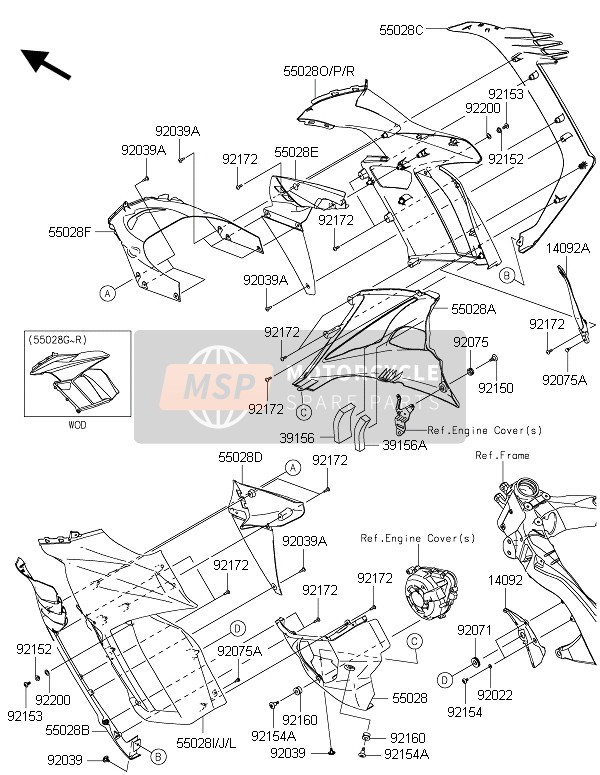 Kawasaki Z1000SX ABS 2015 Cowling (Centro) per un 2015 Kawasaki Z1000SX ABS