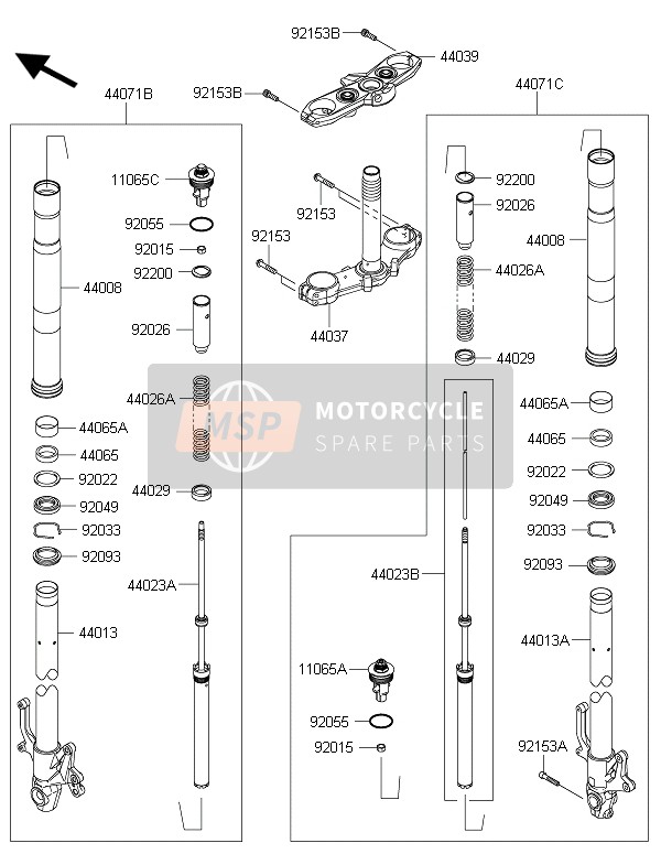 44071110450M, DAMPER-ASSY, Fork, Rh, Black, Kawasaki, 0