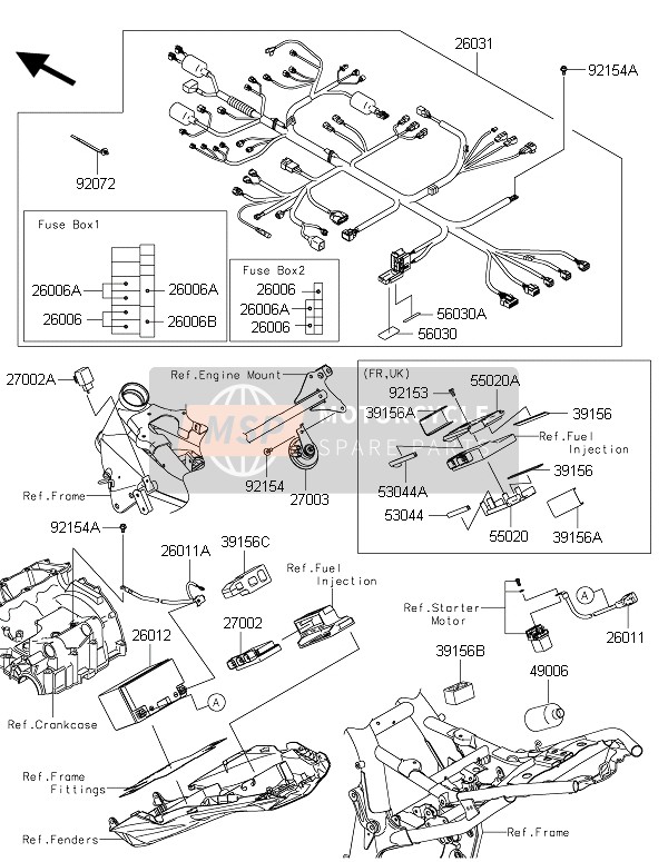 Kawasaki Z800 2015 Chassis elektrische uitrusting voor een 2015 Kawasaki Z800