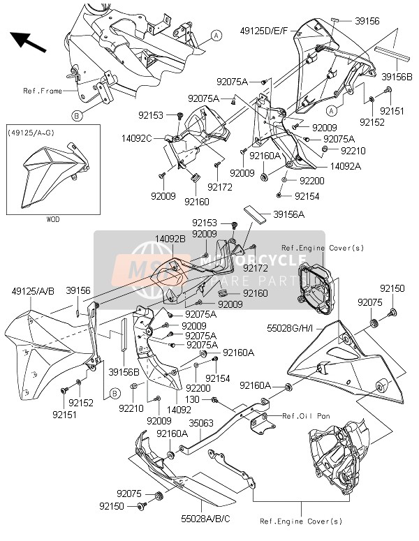 55028043335K, Cowling,Lwr,Lh,C.F.B.Green, Kawasaki, 1