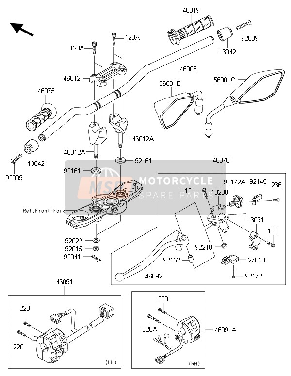 Kawasaki Z800 ABS 2015 Manubrio per un 2015 Kawasaki Z800 ABS