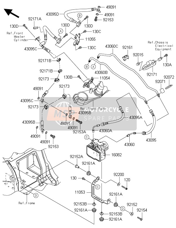 Kawasaki ZZR1400 ABS 2015 Tubazioni del freno per un 2015 Kawasaki ZZR1400 ABS