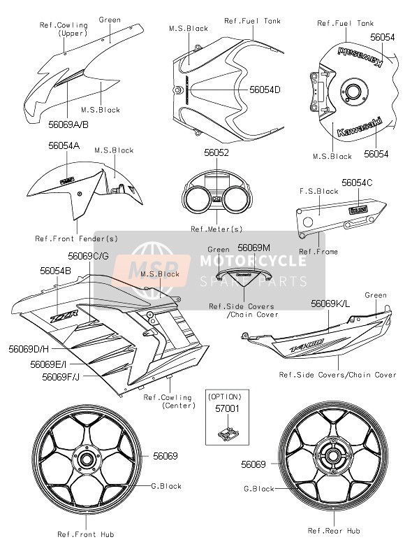 Kawasaki ZZR1400 ABS 2015 Decals (Green) for a 2015 Kawasaki ZZR1400 ABS