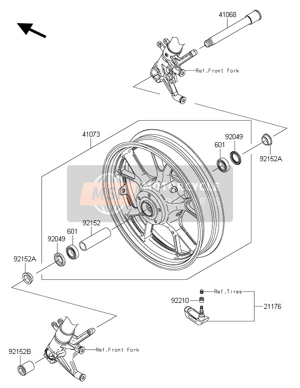 Kawasaki 1400GTR ABS 2016 Buje delantero para un 2016 Kawasaki 1400GTR ABS