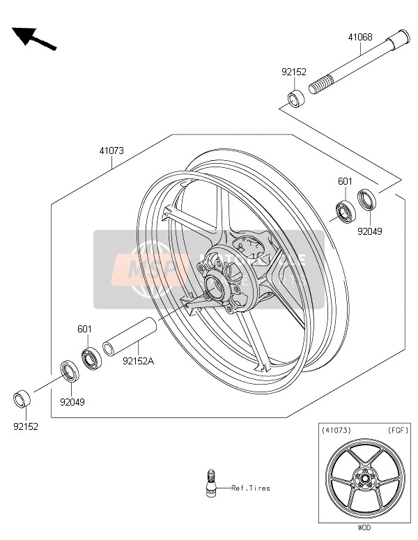 Kawasaki ER-6F ABS 2016 VORDERRADNABE für ein 2016 Kawasaki ER-6F ABS