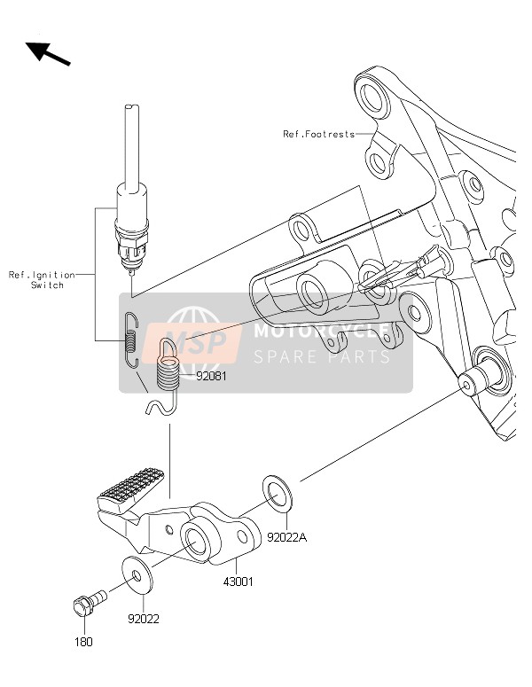 Kawasaki ER-6N 2016 Pedale del freno per un 2016 Kawasaki ER-6N