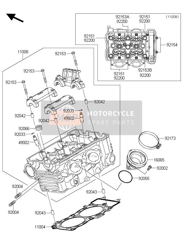 Kawasaki ER-6N ABS 2016 Cilinderkop voor een 2016 Kawasaki ER-6N ABS